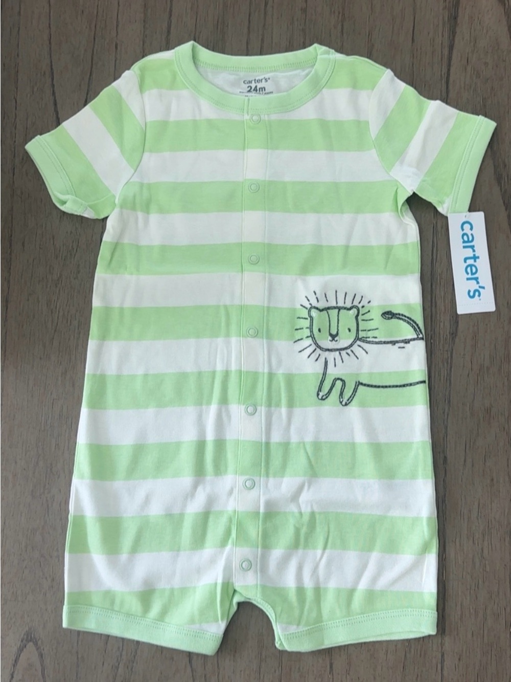 Carter’s Boys 24M Green Striped Romper Lion Short Sleeve One Piece